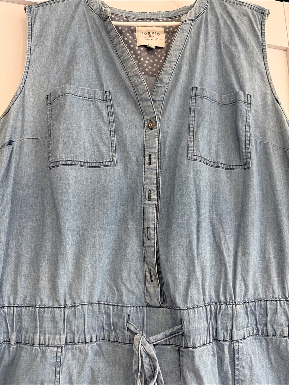 torrid Light Blue Sleeveless Denim Romper with Drawstring - Picture 3 of 5